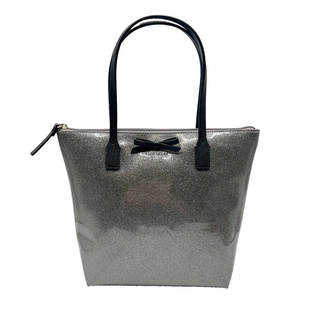 Kate Spade New York Mavis Street Jeralyn Silver Gray Glitter Tote Bag Purse READ